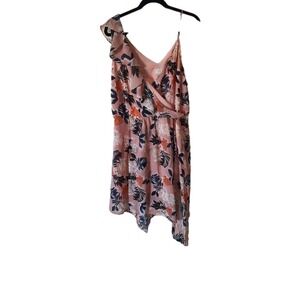 A New Day Floral One Shoulder Handkerchief Hem Dress Pink Orange Navy XXL Ruffle